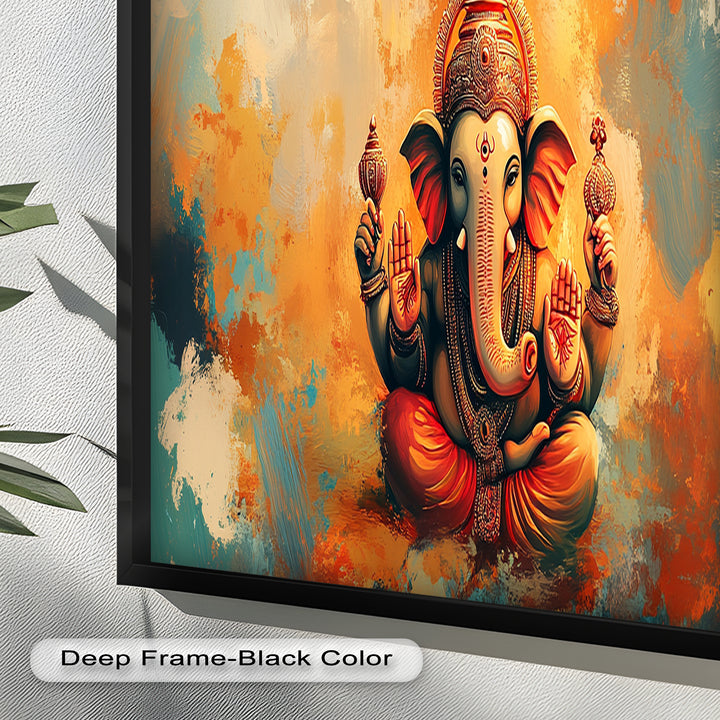 Sitzender Ganesha Wandkunst – Religiöses Ölgemälde