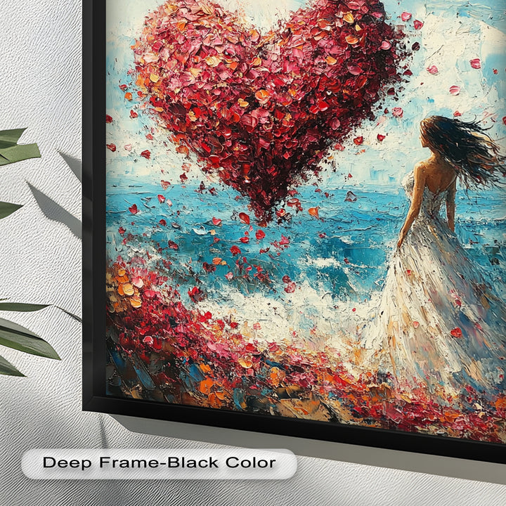 Petals of Love – Romantic Woman by the Sea Love Oil Painting