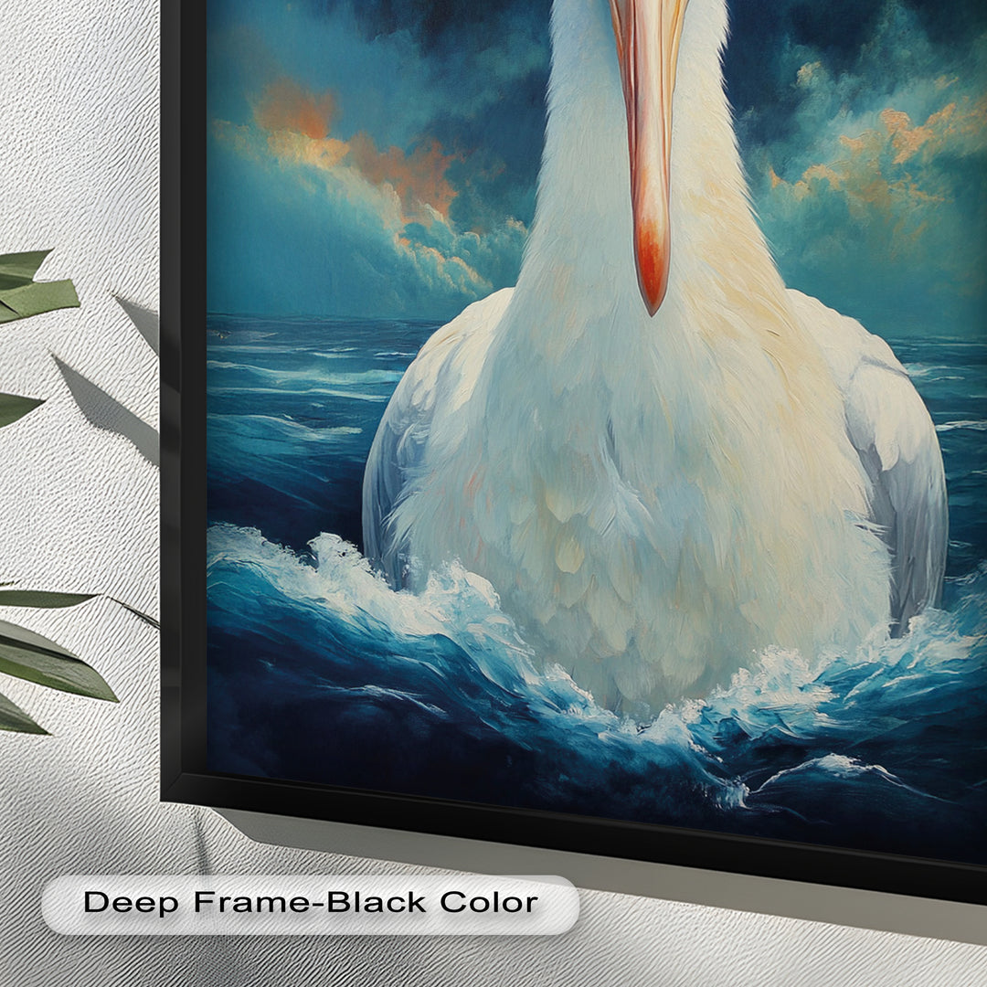 Stork Amid Ocean Storm - Animal Oil Painting