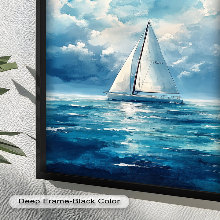 White Sailboat Blue Skies - Modern Oil Painting