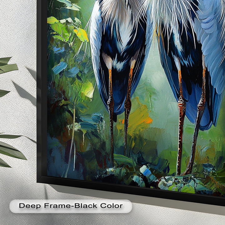 Two Herons Among Verdant Shadows - Animal Oil Painting