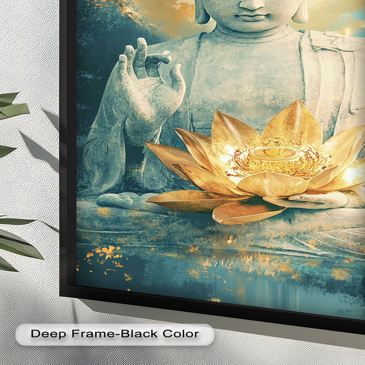 Golden Lotus Buddha Wall Art – Religious Oil Painting
