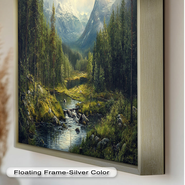 Wald Wand Kunst-Berg Fluss Landschaft Ölgemälde