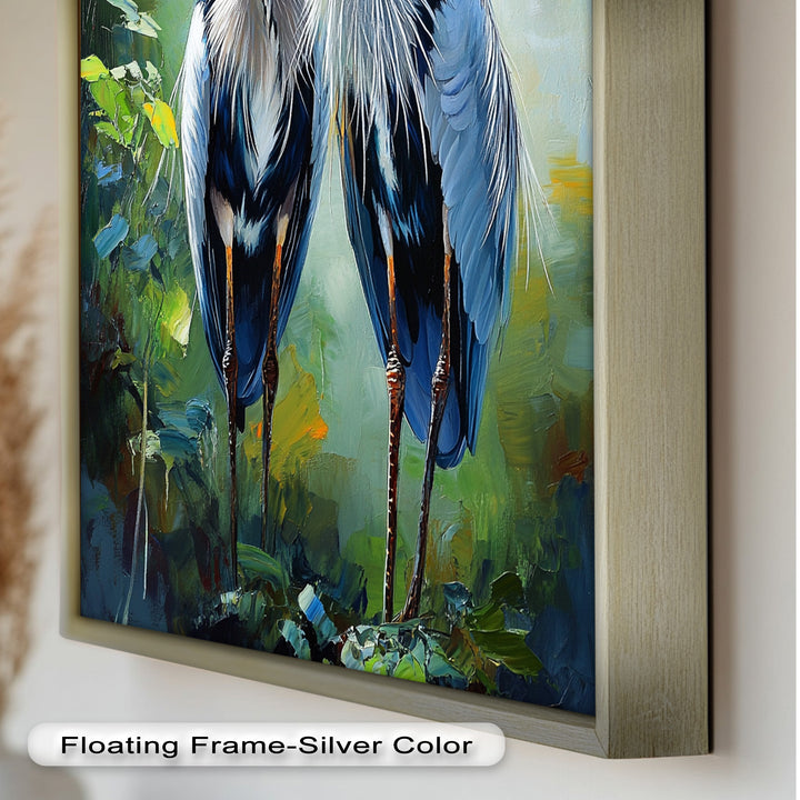 Two Herons Among Verdant Shadows - Animal Oil Painting