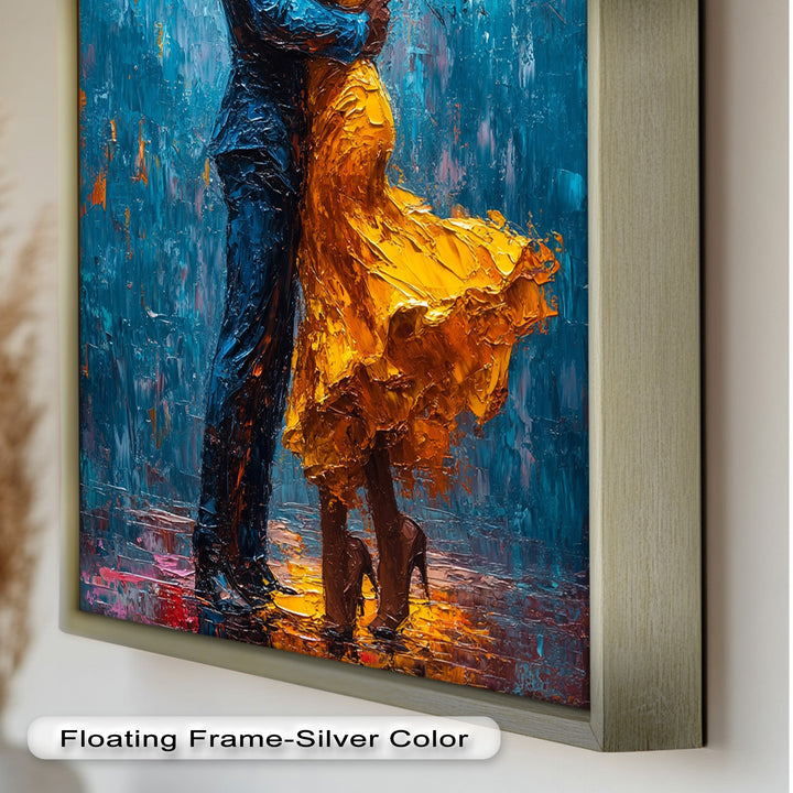 Golden Rhythm – Passionate Dance in the Rain Love Oil Painting