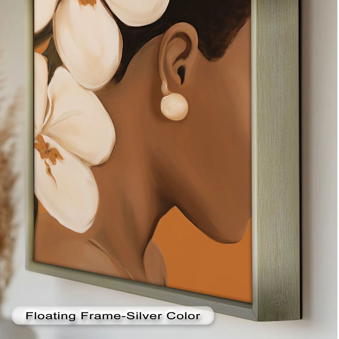 African Woman Wall Art – White Orchid Portrait Oil Painting - MyPhotoStation