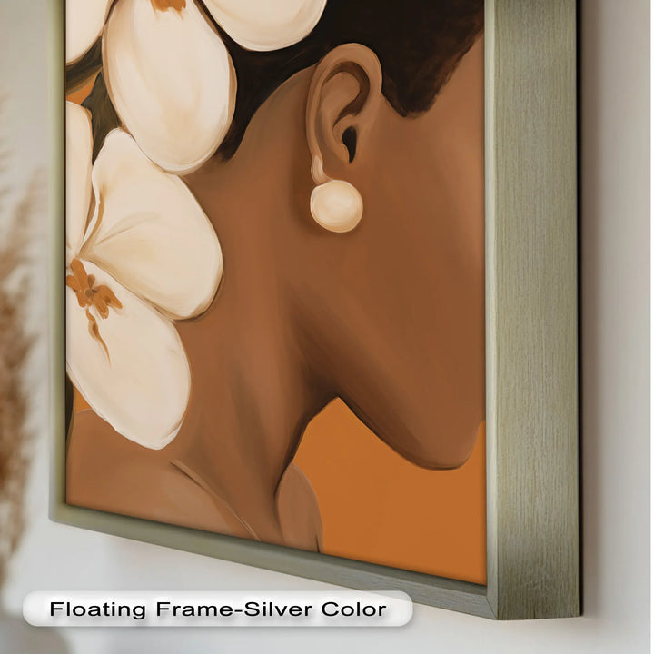 African Woman Wall Art – White Orchid Portrait Oil Painting - MyPhotoStation