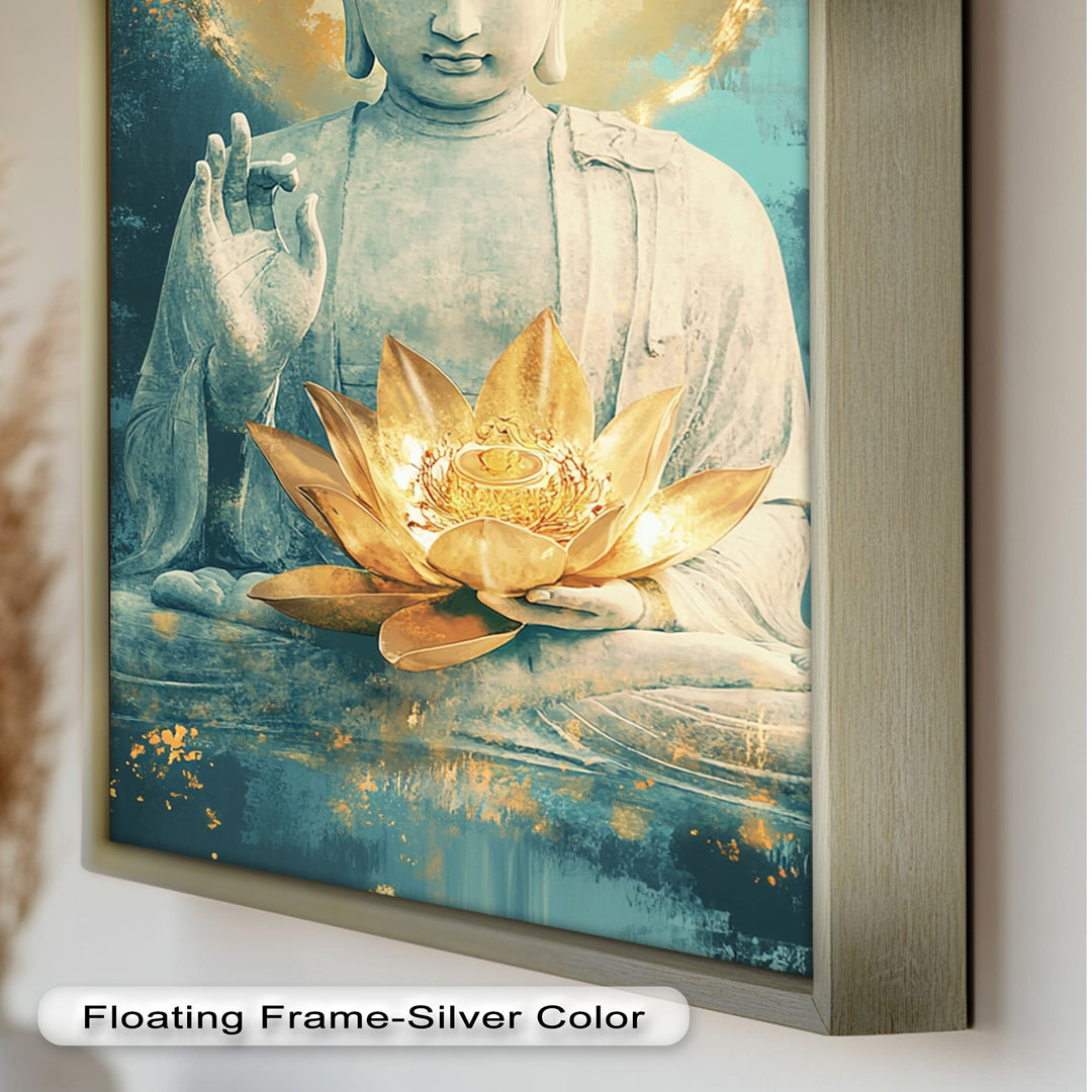 Golden Lotus Buddha Wall Art – Religious Oil Painting