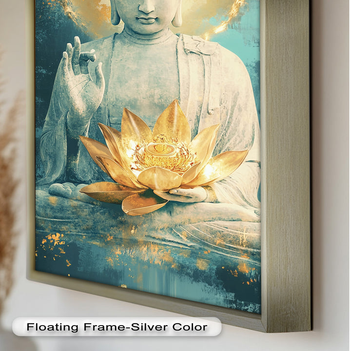 Golden Lotus Buddha Wall Art – Religious Oil Painting