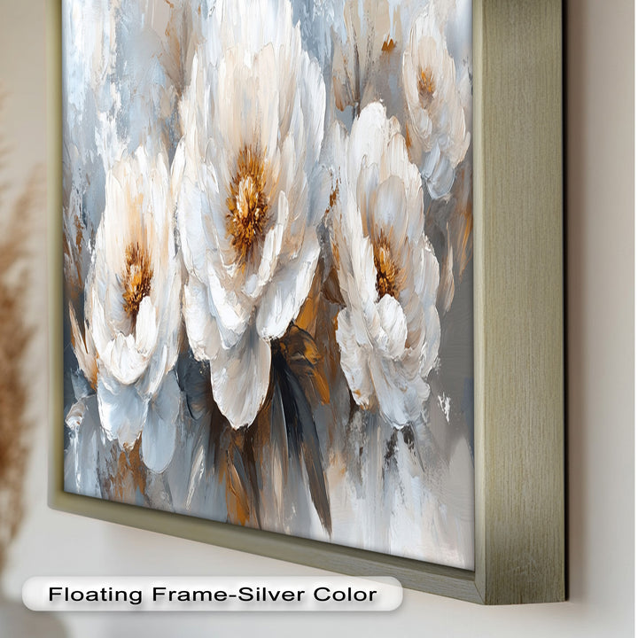 White Petals on Soft Neutral Background - Flower Oil Painting