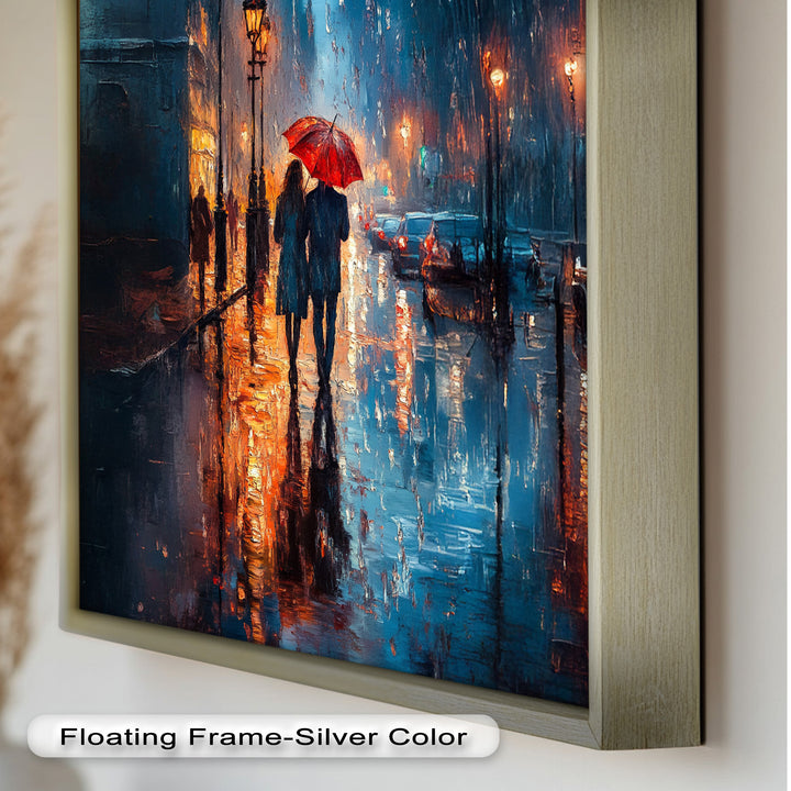 Romantic Couple in Rainy City - Love Oil Painting