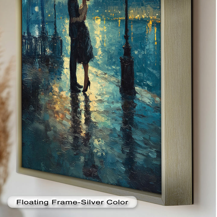 Moonlit Embrace – Lovers by the Lamplight Love Oil Painting