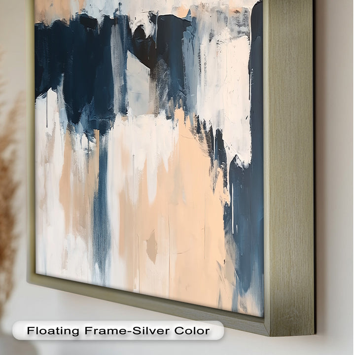 Coastal Horizon – Neutrales, marineblaues, abstraktes Ölgemälde