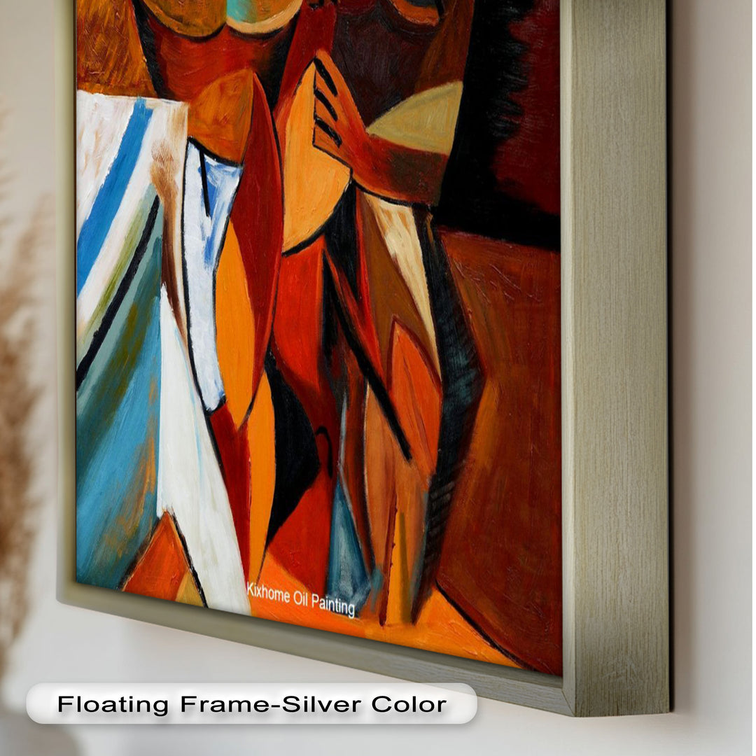Embracing Figures Wall Art – Cubist Abstract Oil Painting