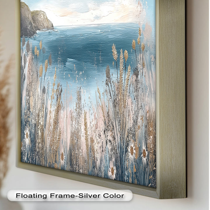 Wildflower Coastal View Landscape - Framed Oil Painting