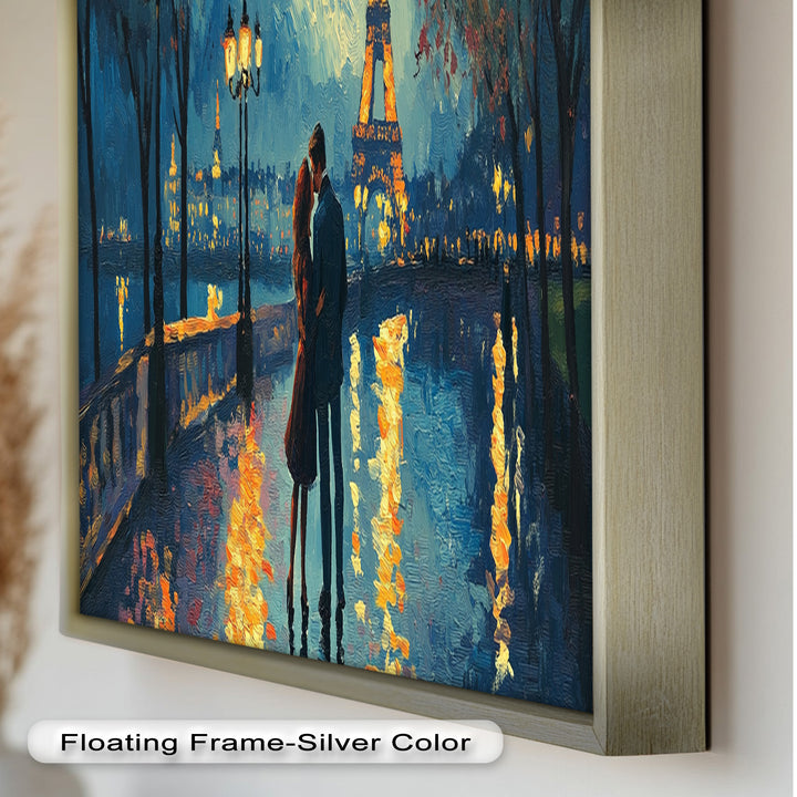 Eiffel Glow – Lovers Embrace by the Seine Love Oil Painting