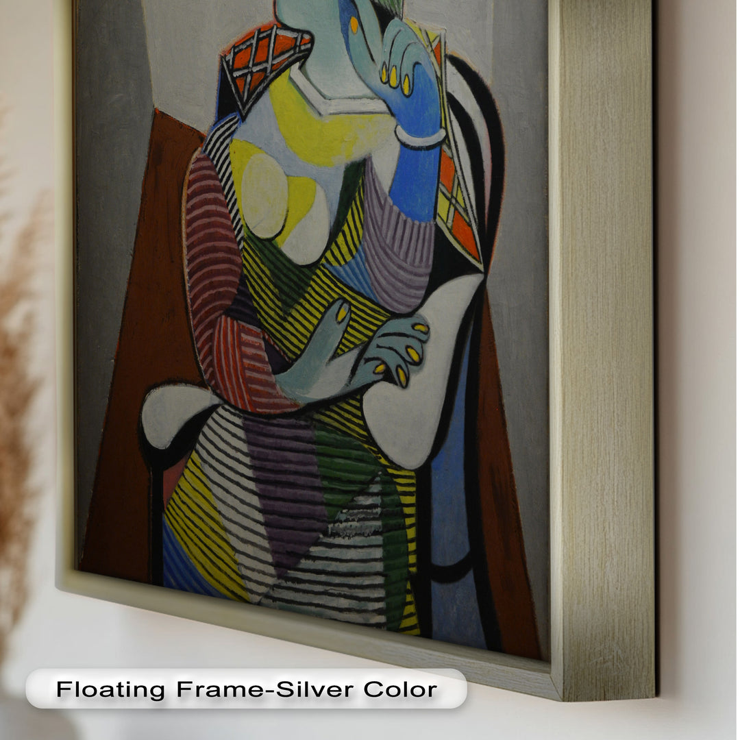 Striped Thoughts – Colorful Woman in Hat Picasso Oil Painting