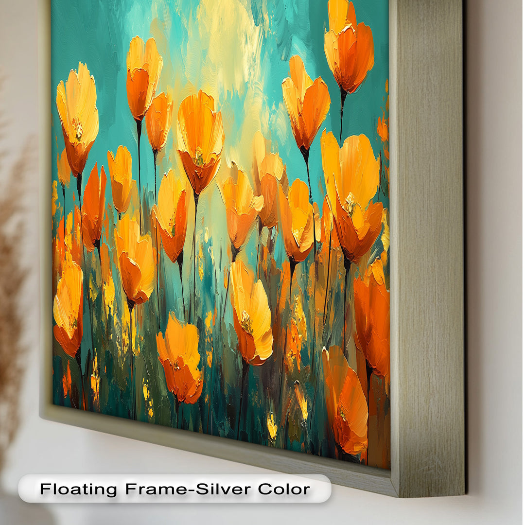 Goldene Mohnblumenfeld Wandkunst – Blumenölgemälde