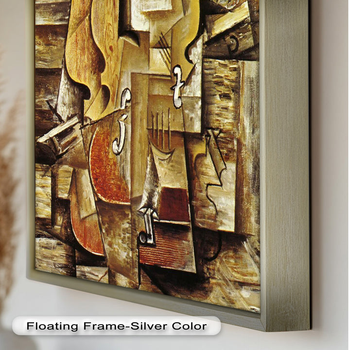 Violin & Grapes Wall Art – Cubist Still Life Oil Painting