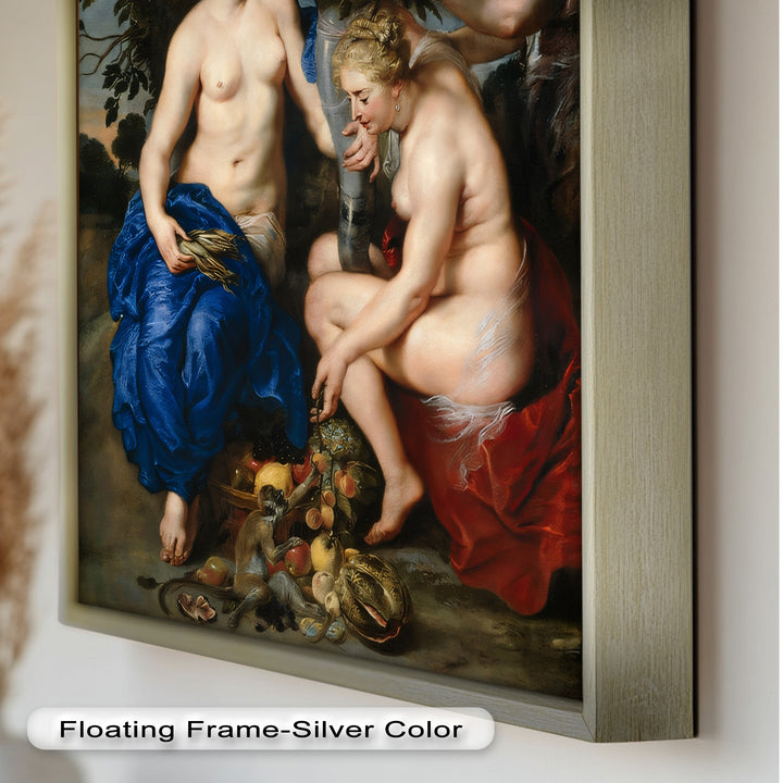Bountiful Companions – Renaissance Oil Painting of Fruit and Femininity