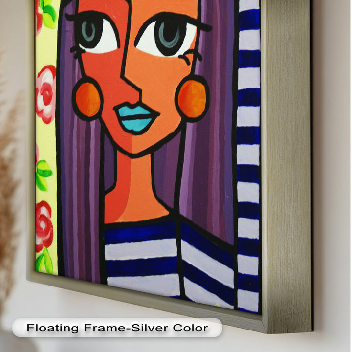Striped Muse – Vibrant Woman with Flowers Picasso Oil Painting