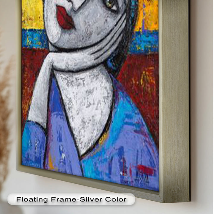 Restful Gaze – Expressionist Woman in Blue Picasso Oil Painting