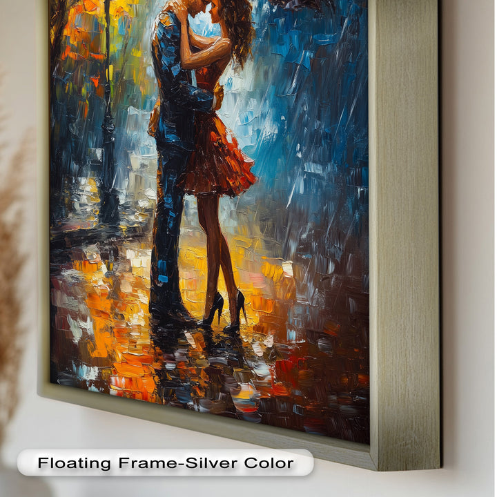 Embrace in Autumn Rain – Passionate Love Oil Painting