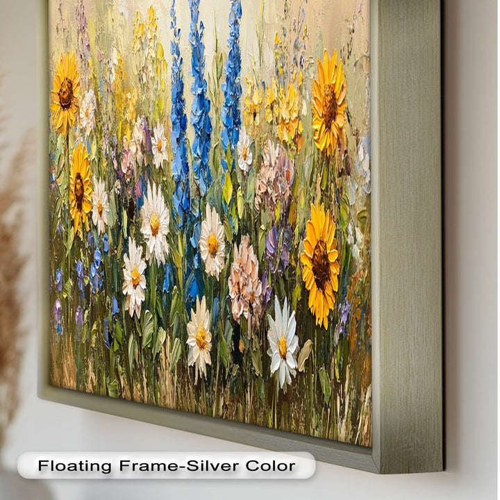 Bunte Wildblumenwiese Wandkunst – Blumenölgemälde