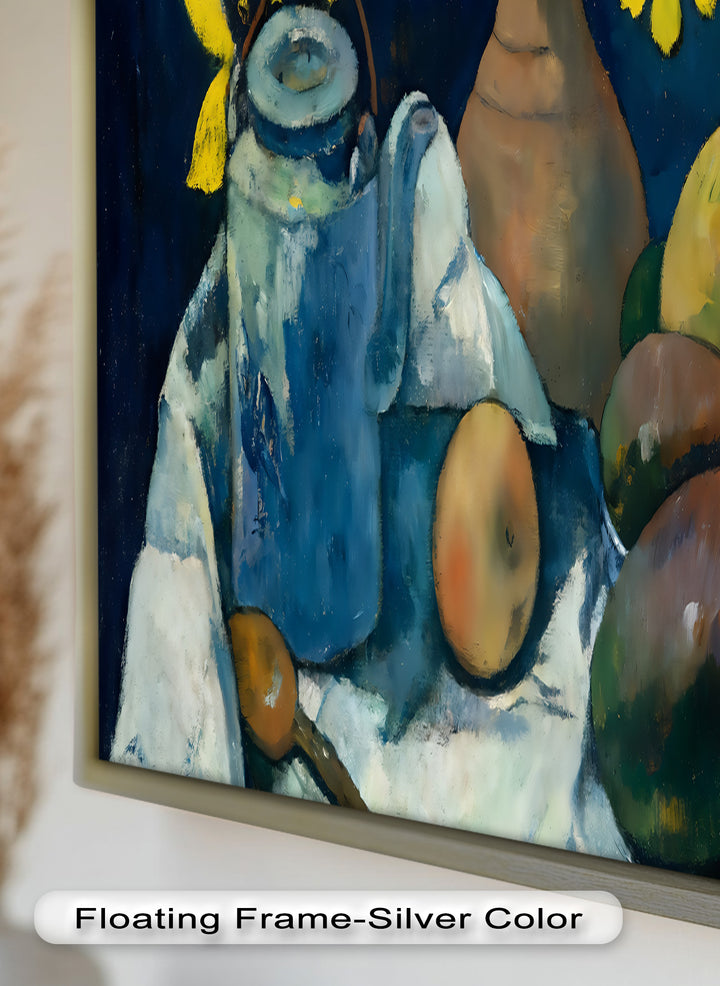 Rustikales Stillleben mit Mangos und Teekanne – Food Paintings