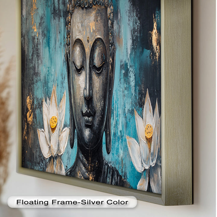 Buddha with Lotus Flowers Wall Art – Religious Oil Painting