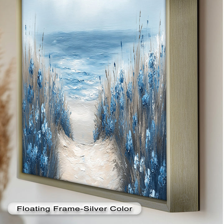 Blaue Blumenstrandlandschaft - Realismus Ölgemälde
