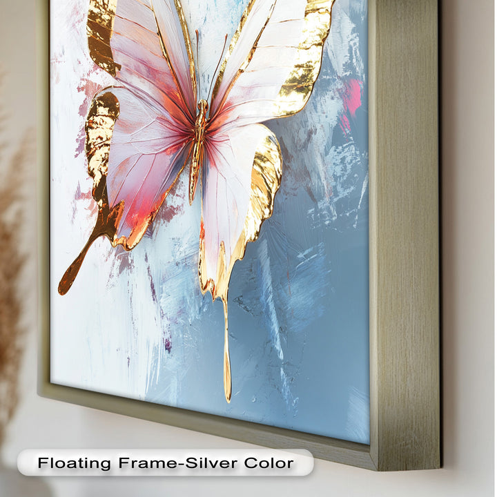 Gold und Blush Schmetterling in Bewegung - Tier Ölgemälde