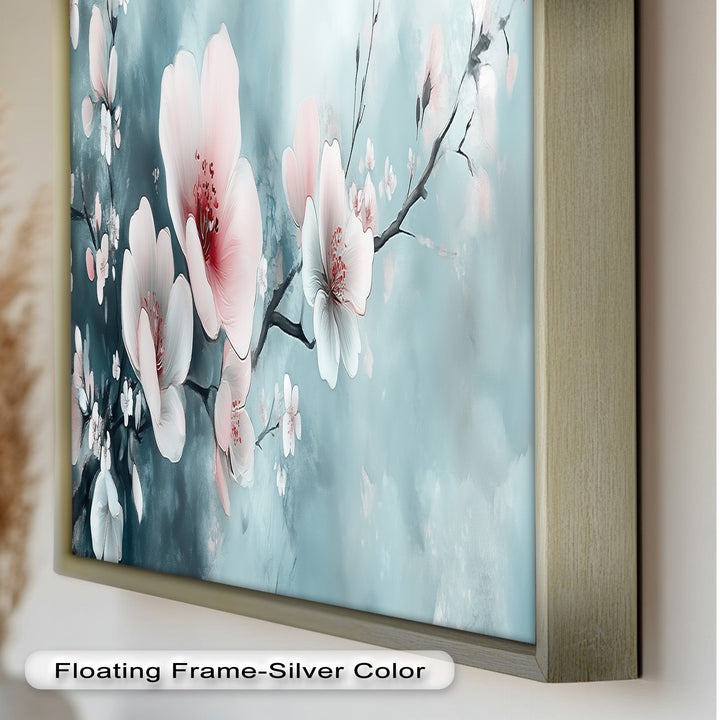 Soft Pink and White Petals on Tranquil Blue - Flower Oil Painting