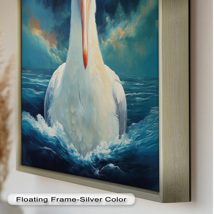 Stork Amid Ocean Storm - Animal Oil Painting