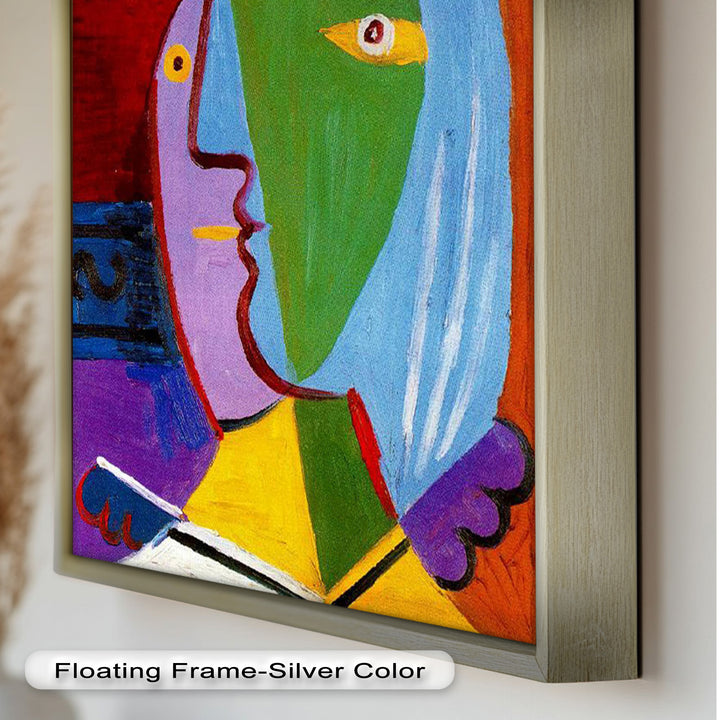 Golden Frame Gaze – Colorful Woman Picasso Style Oil Painting