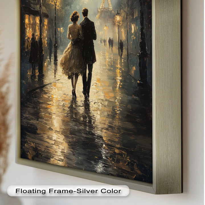 Paris Promenade – Lovers Strolling Toward the Eiffel Tower Love Oil Painting