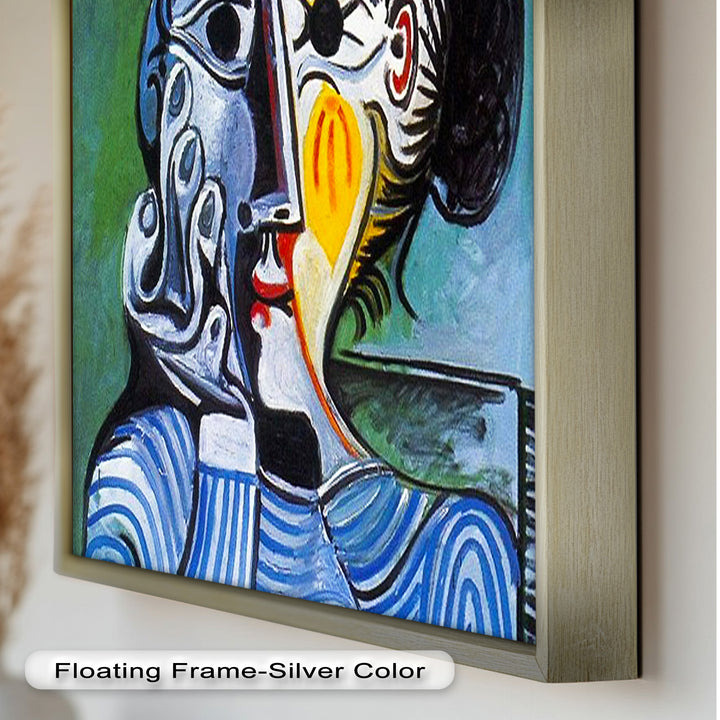 Woman in Striped Shirt – Bold Cubist Picasso Oil Painting