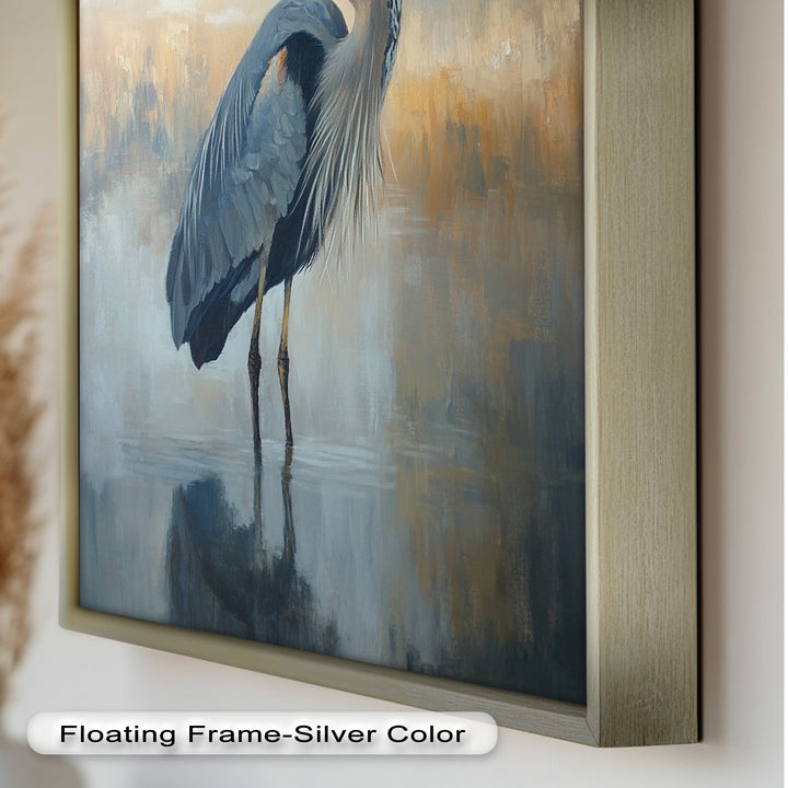 Heron in Misty Reflections - Animal Oil Painting