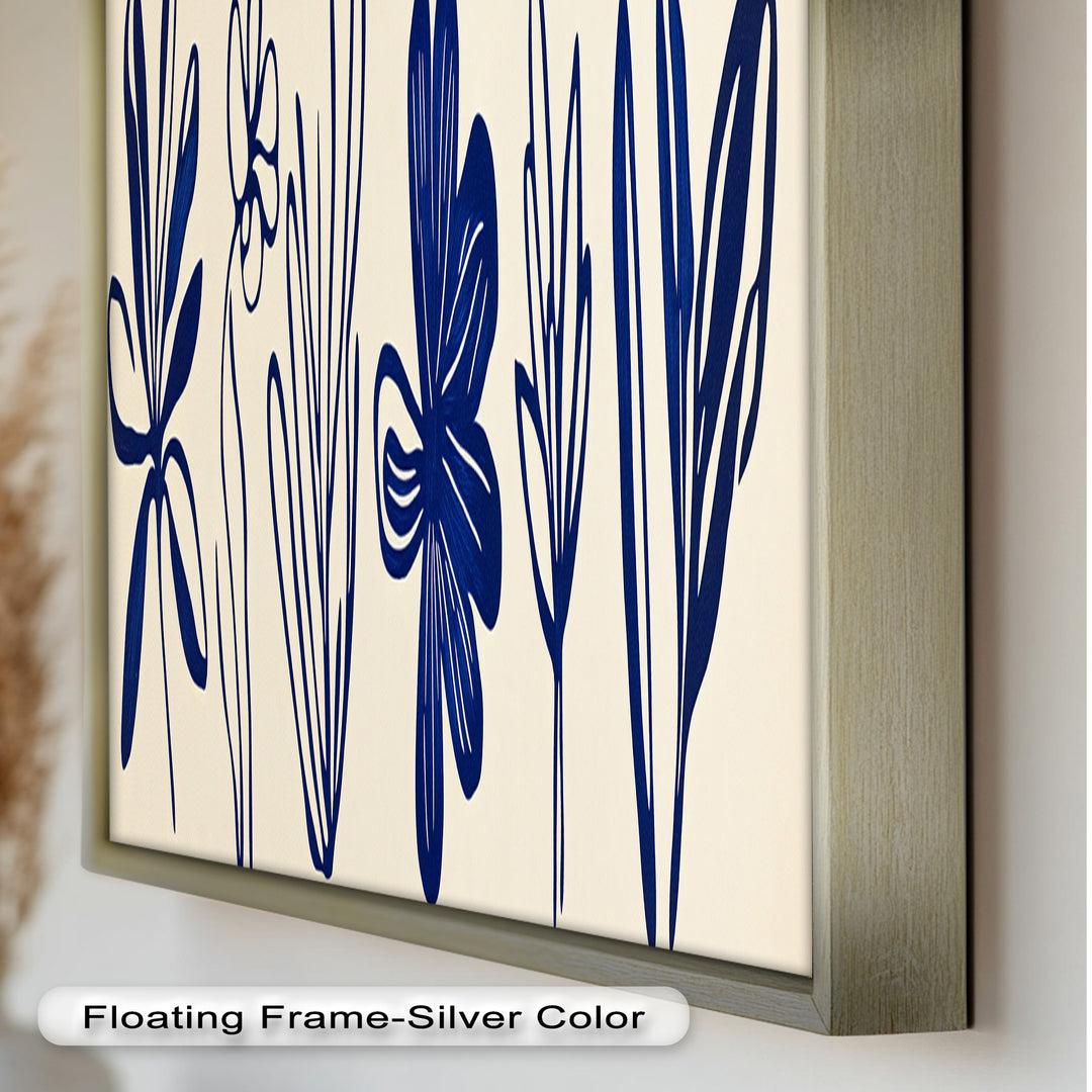 Indigo Bloom Line Art – Minimalistisches florales Ölgemälde