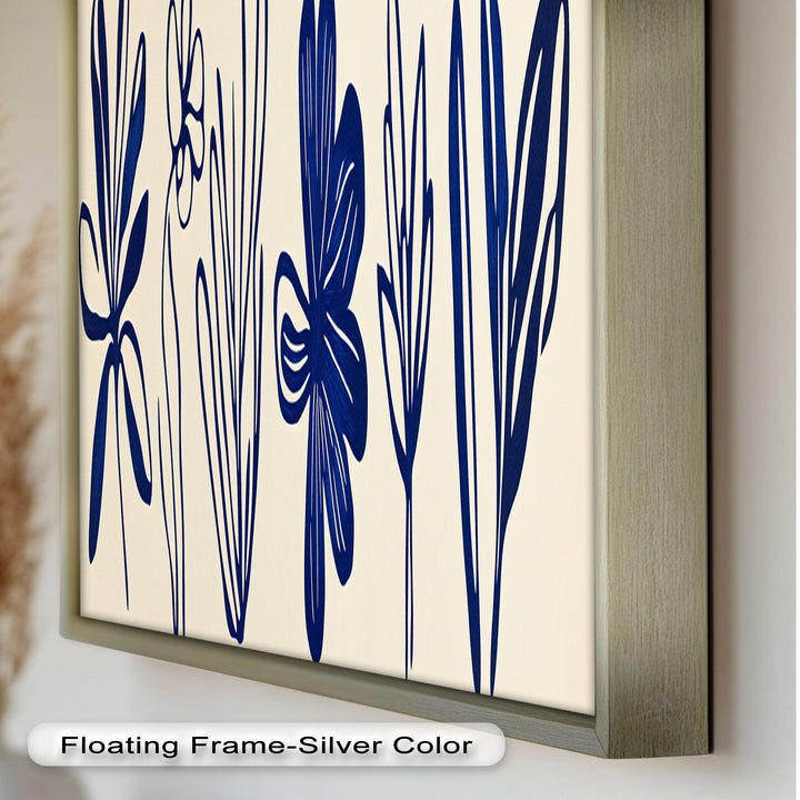 Indigo Bloom Line Art – Minimalistisches florales Ölgemälde