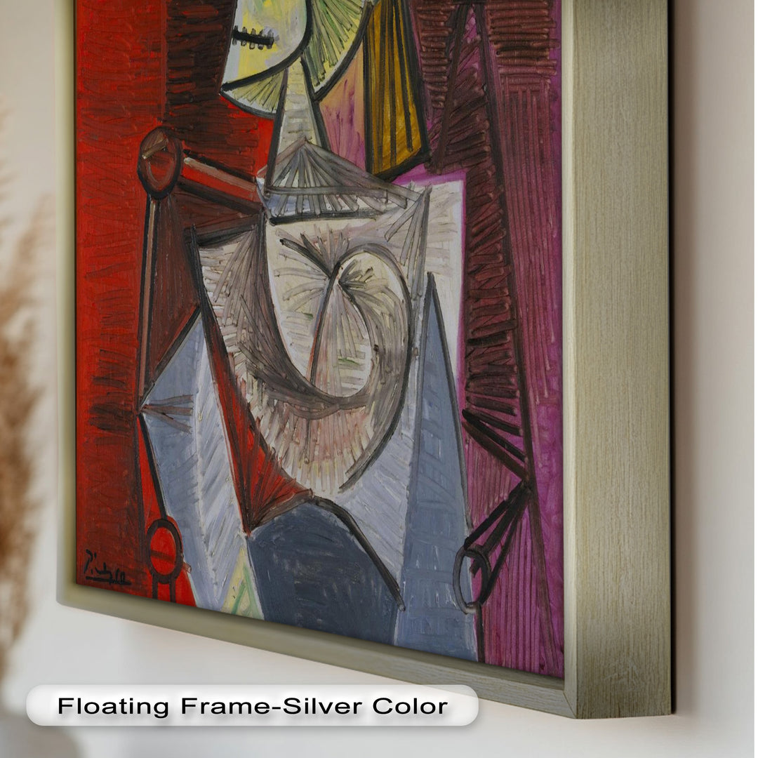 Bold in Crimson – Woman with Feather Hat Abstract Oil Painting