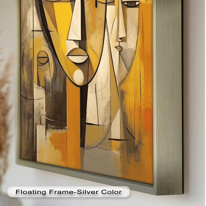 Golden Echoes – Cubist Expression of Faces in Motion Picasso Oil Painting