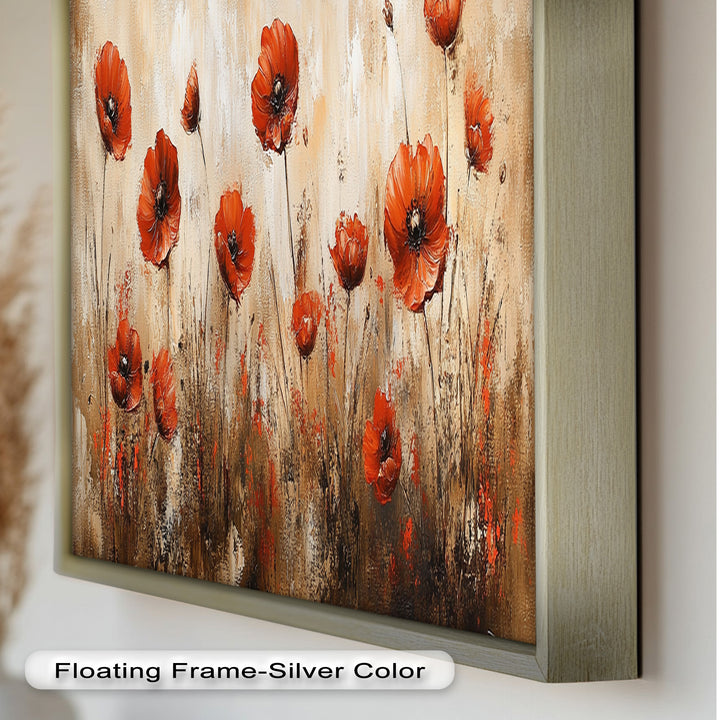 Red Poppies in Earth-Toned Harmony - Flower Oil Painting