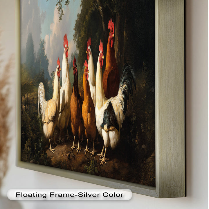 Roosters and Hens in a Countryside Clearing - Animal Oil Painting