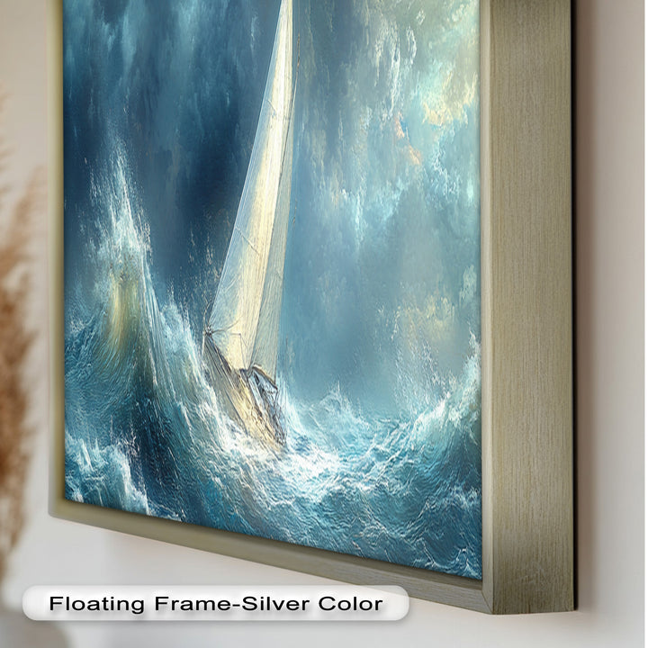 Into the Surge – Sailboat Battling Ocean Waves Oil Painting