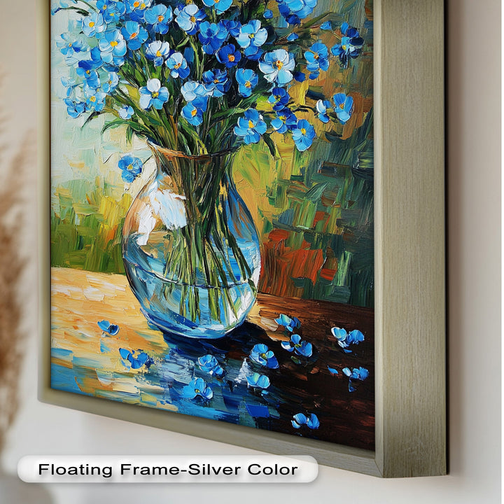 Blue Wildflower Bouquet Wall Art – Floral Oil Painting