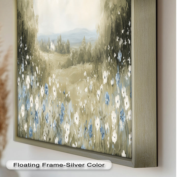 Blue Wildflower Meadow Landscape Oil Painting