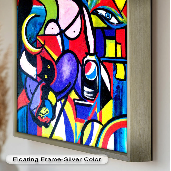 Pop Cubist Woman Wall Art – Abstract Framed Oil Painting