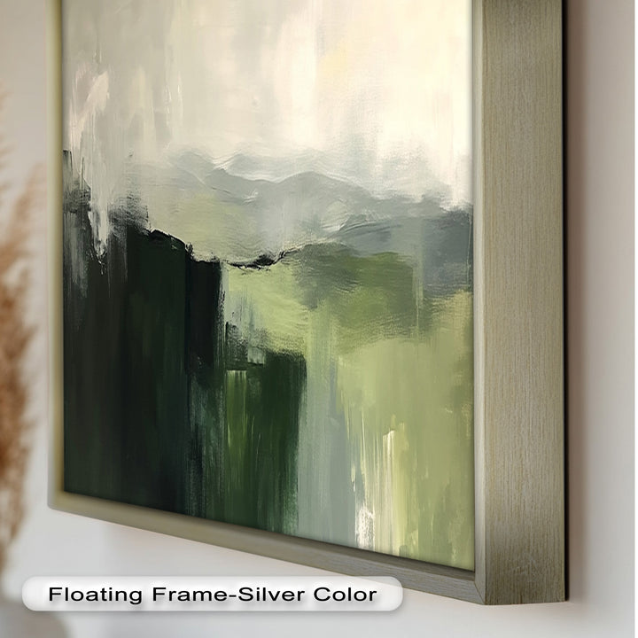 Misty Valley Horizon – Green Abstract Oil Painting