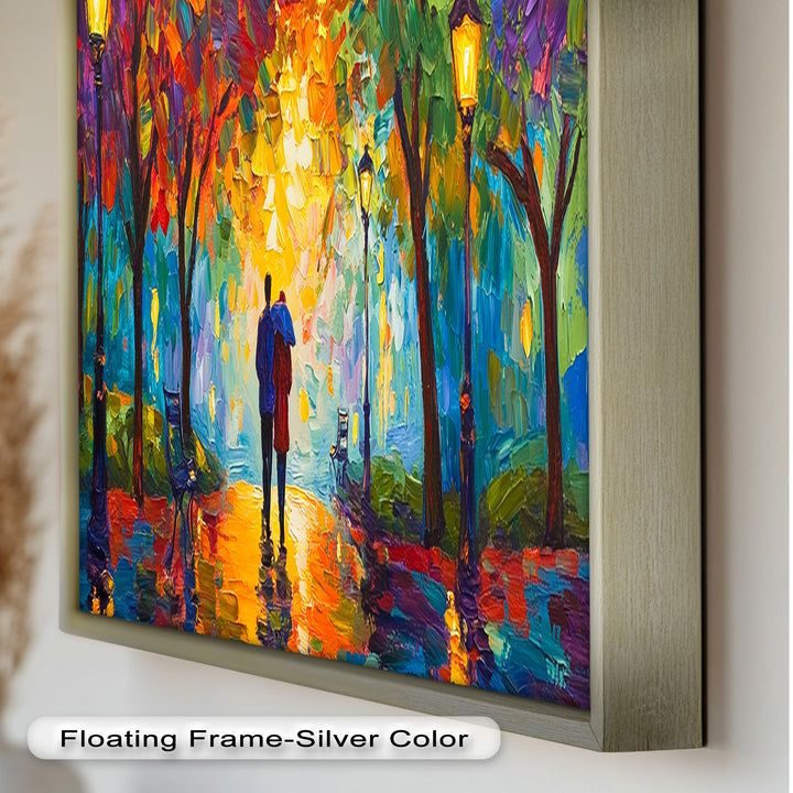 Romantic Couple Under Umbrella - Love Oil Painting
